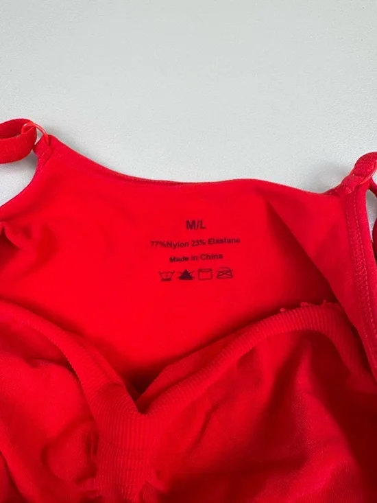 Red Seamless Bodysuit M L Adjustable Straps Snap Bottom Shapewear Top - Picture 2 of 5